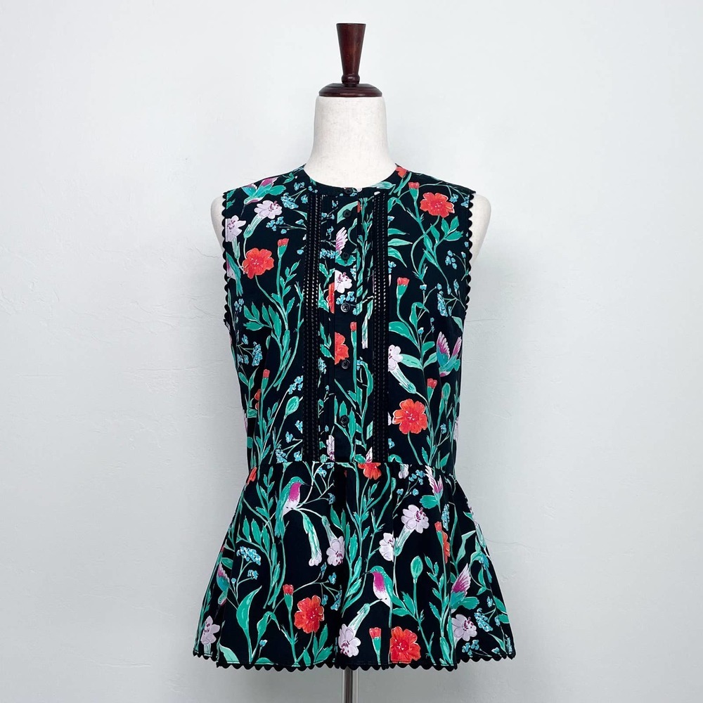 Kate Spade Floral Poplin Eyelet Trim Sleeveless Top